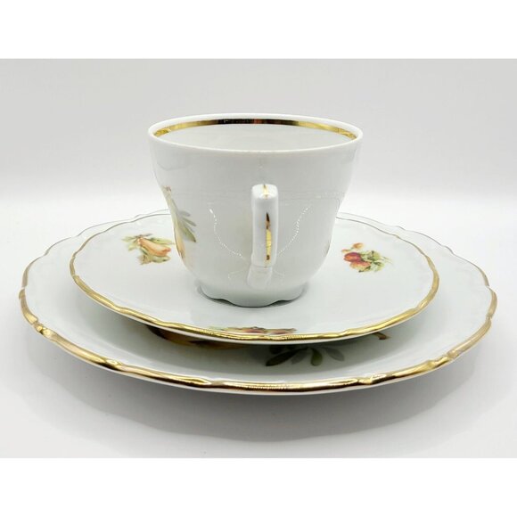 Schumann Arzberg Porcelain Tea Cup & Saucer& Dessert Plate Set Pear Design VTG - Picture 2 of 16